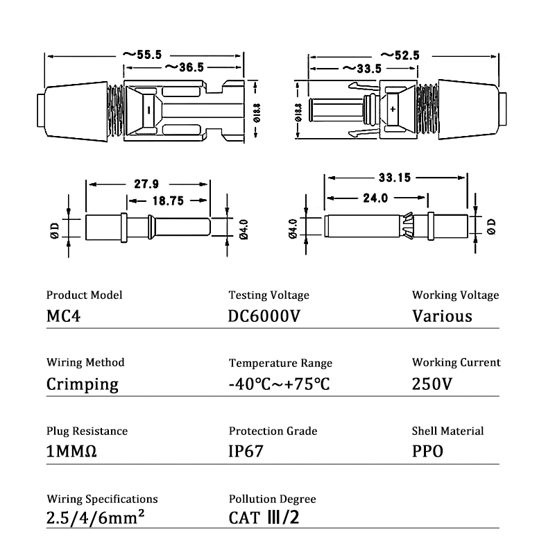 ชุดขั้วต่อโซลาร์เซลล์ 10/20/50 - Solar Cable Mc4 Connector บทวิจารณ์และราคา